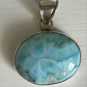 Stunning Oval Ocean Blue Larimar Pendent Extra Large Sterling Silver